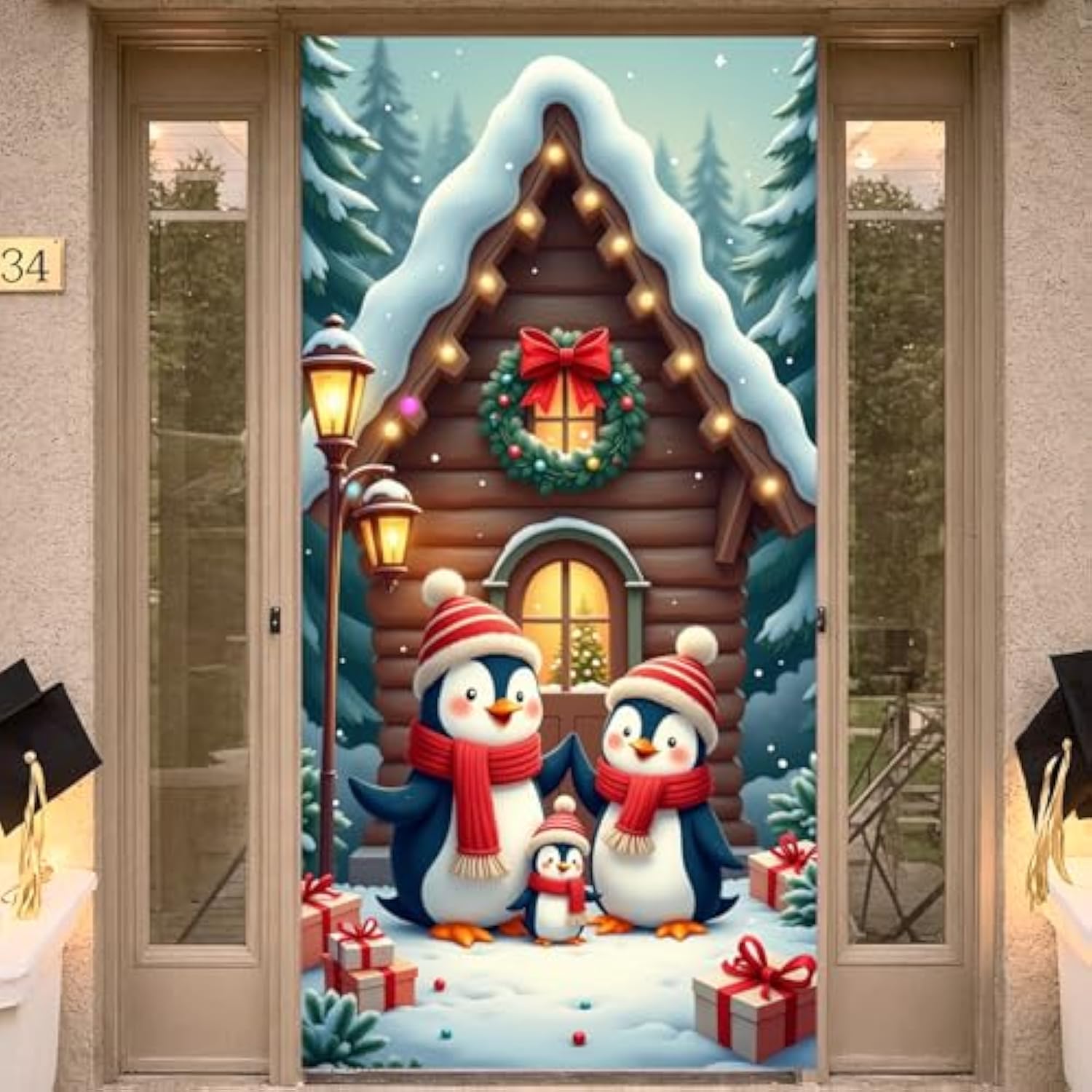 Christmas Penguin Door Banner for Winter Holiday Porch Decor