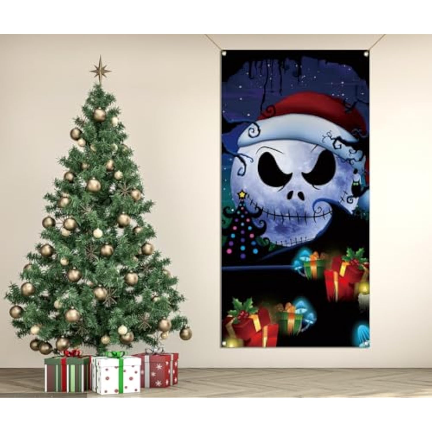 Merry Christmas Door Cover Xmas Halloween Winter Holiday Party Front Door Banner Photography Home Porch Decoration