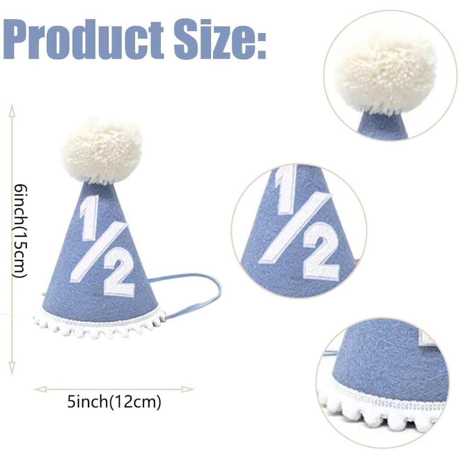 Blue Handmade 1/2 High Chair Banner With Cone Birthday Hat For Half Way To One Baby Boy 6 Months Half Birthday Decorations