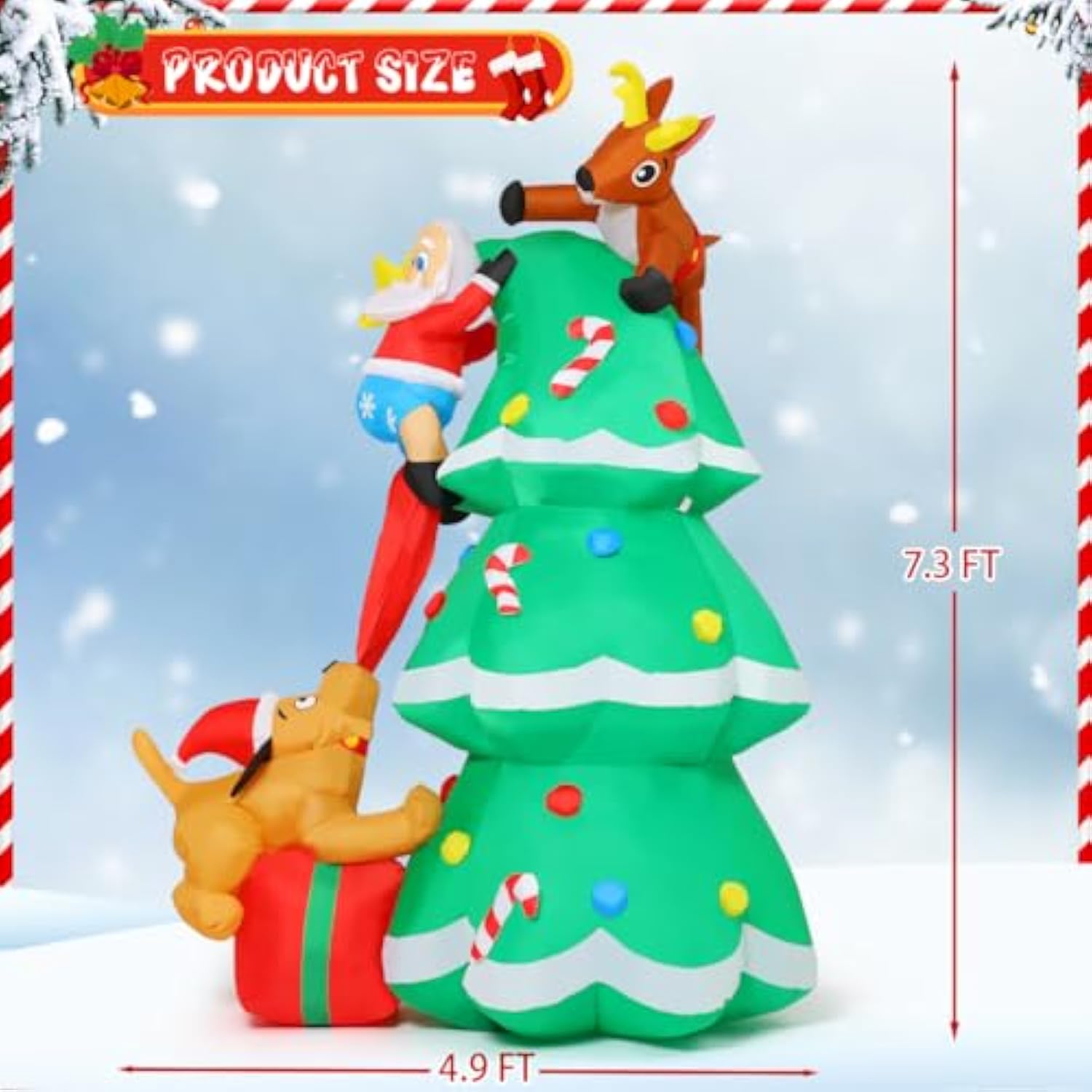 7.3Ft Christmas Inflatables Outdoor Decorations Blow Up Santa Claus Reindeer Dog Christmas Tree Inflatable With Built-In