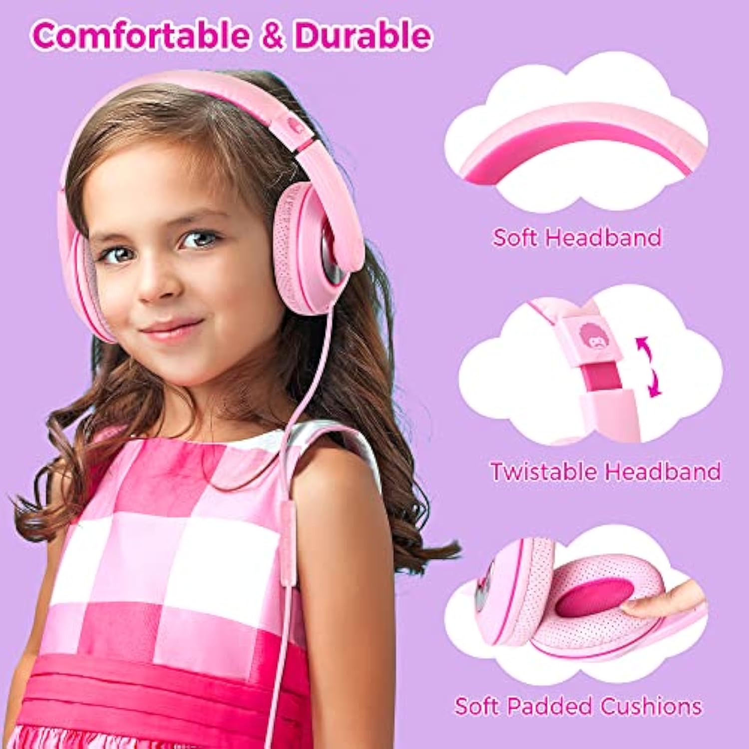 Comfort+ Kids Headphones With Microphone And Volume Control, Boys Girls Studen