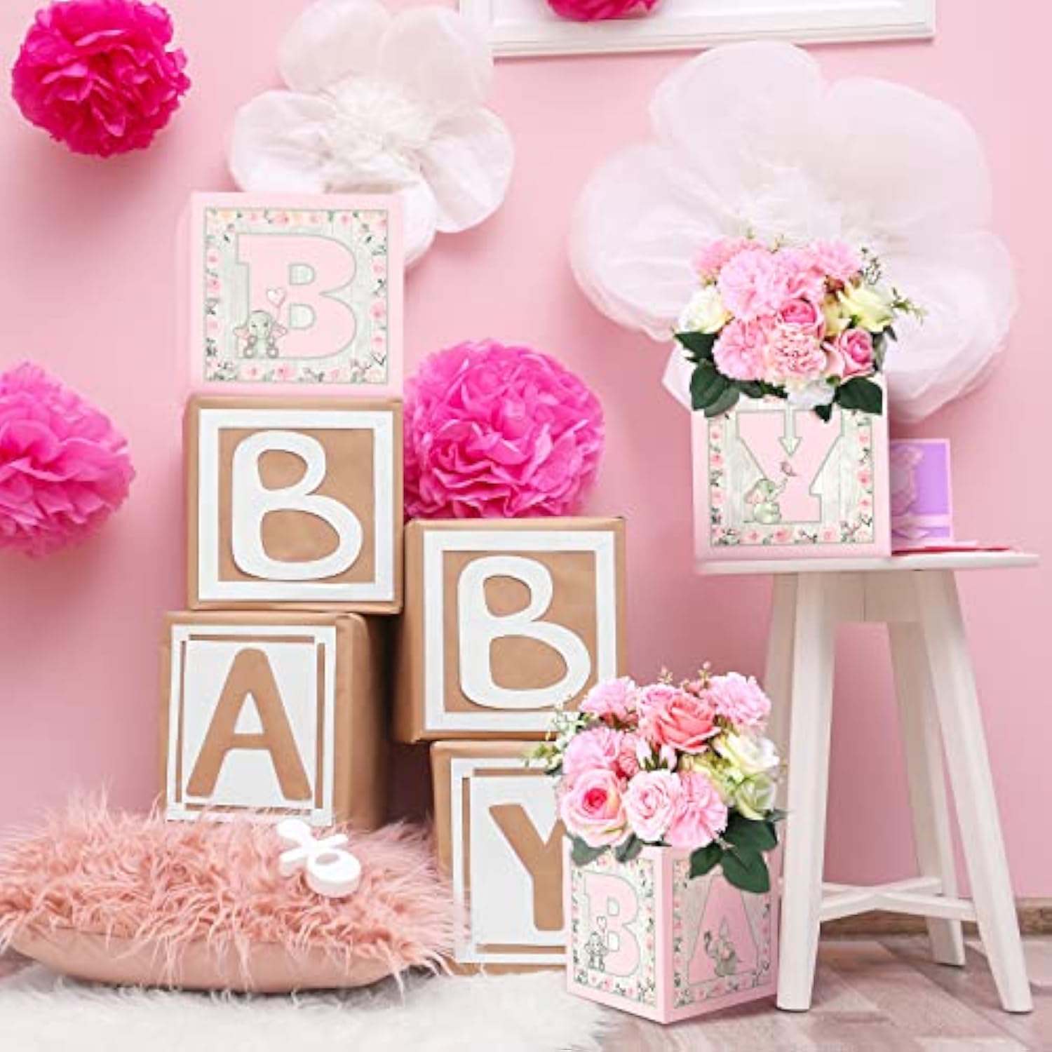 10 Pieces Baby Shower Decorations Baby Flower Boxes Elephant Floral Ba
