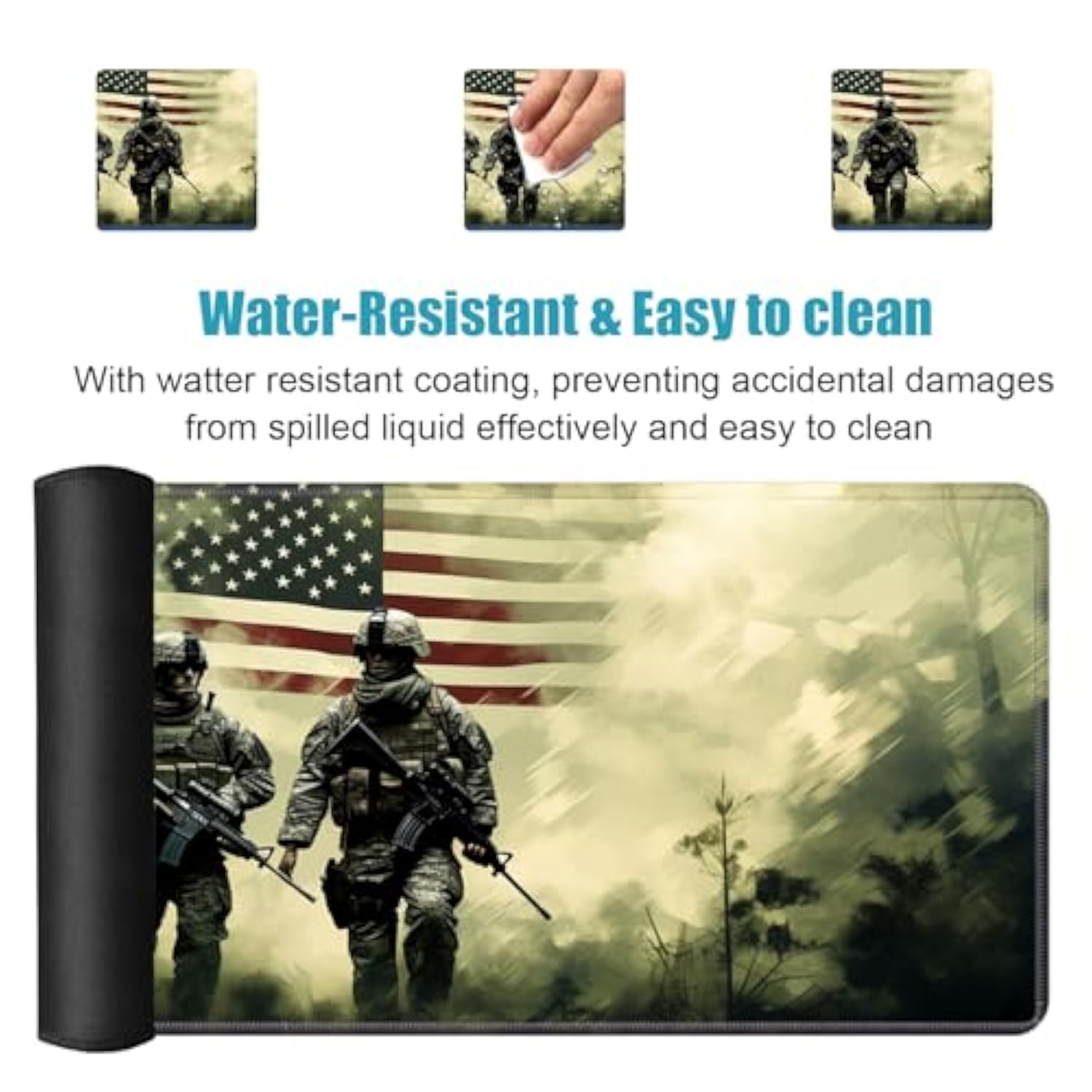 Desk Pad Mat Gaming Mouse Pads With Coasters Set, American Military Army Troops Soldiers Large Extended Desk Mousepad With Stitched Edge & Non-Slip Base For Work, Game, Office, Home (35.4"X 15.7")