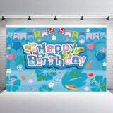 5×3 ft Blue & Pink Tropical Hawaii Cartoon Birthday Party Photography Backdrop