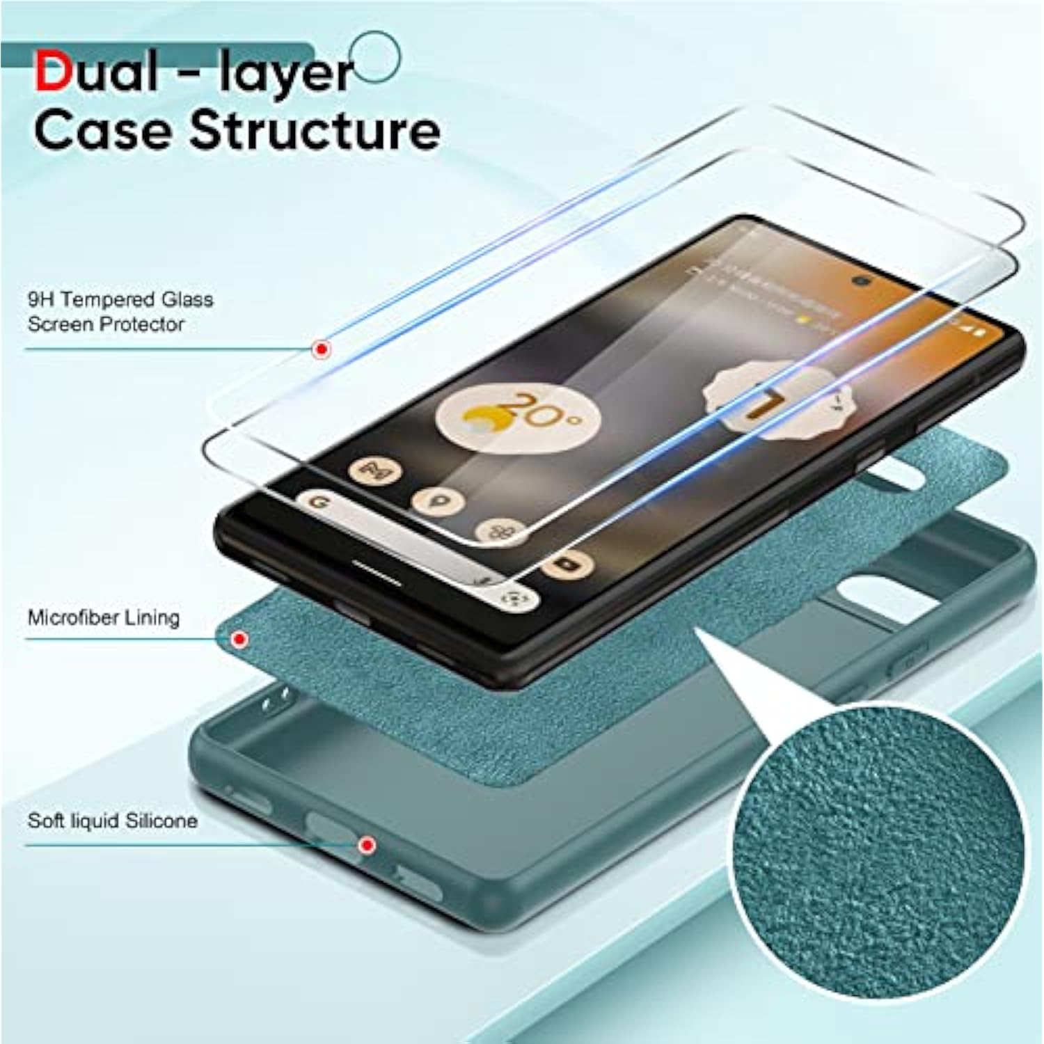 Google Pixel 6A Phone Case with 2 Pack Tempered Glass Screen Protectors