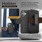 Iphone 16 Case With Belt Clip & Kickstand, Magsafe Compatible, Shockproof Shell Holster Combo, 6.1" | Black V2