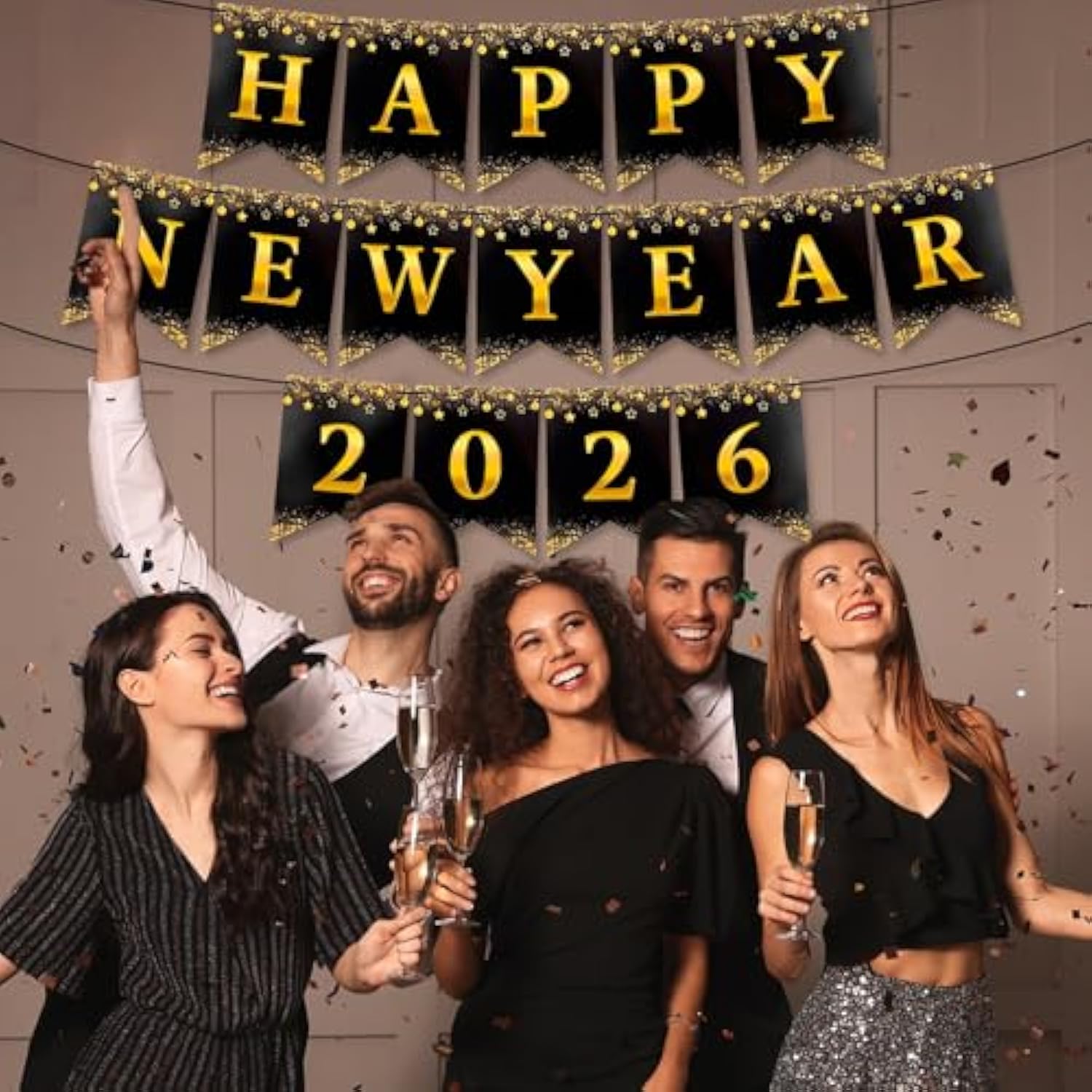 Happy New Year 2026 Banner No DIY Party Decorations Supplies