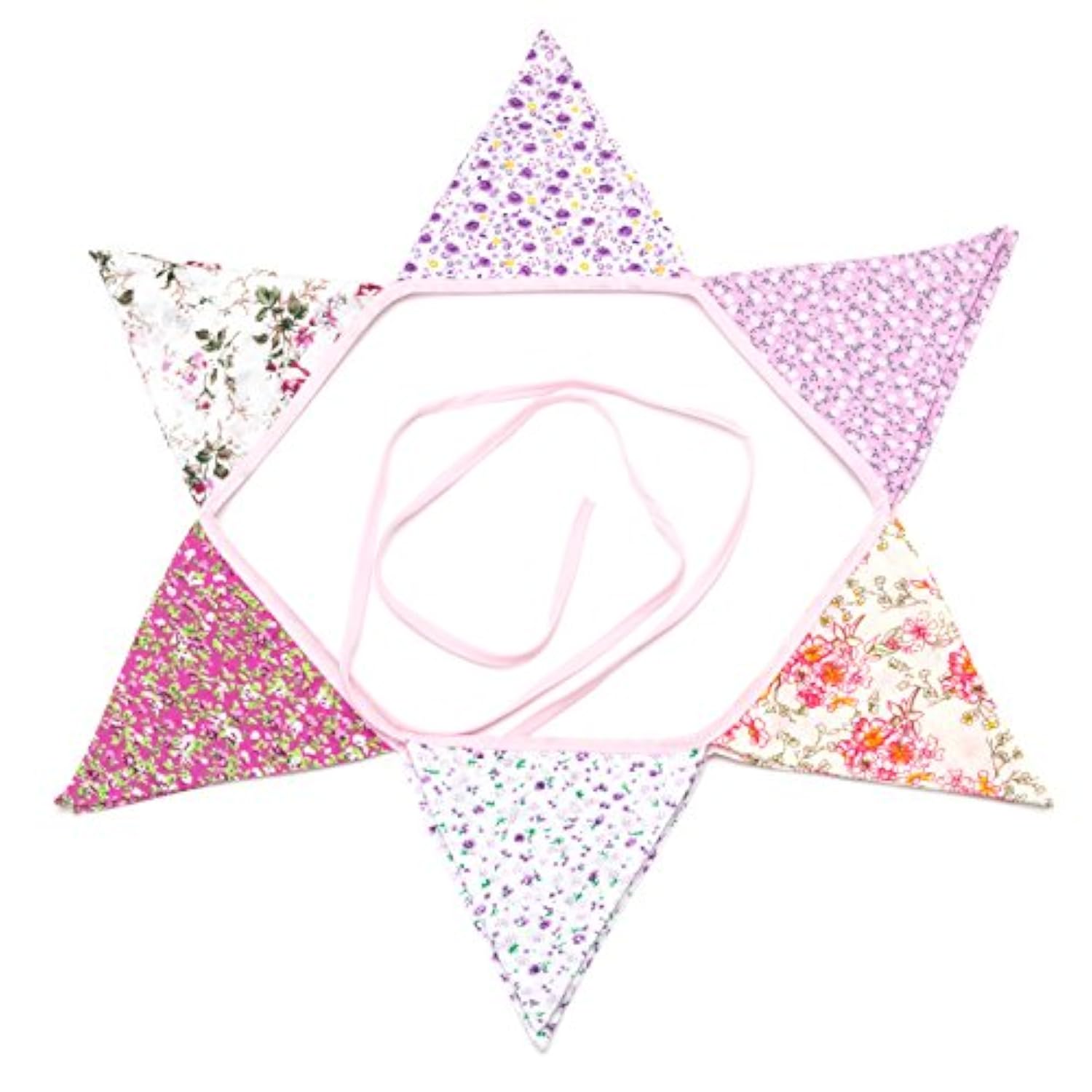 Pink Floral 100% Cotton Bunting Banner For Girls Shabby Chic Wedding Birthday Decoration