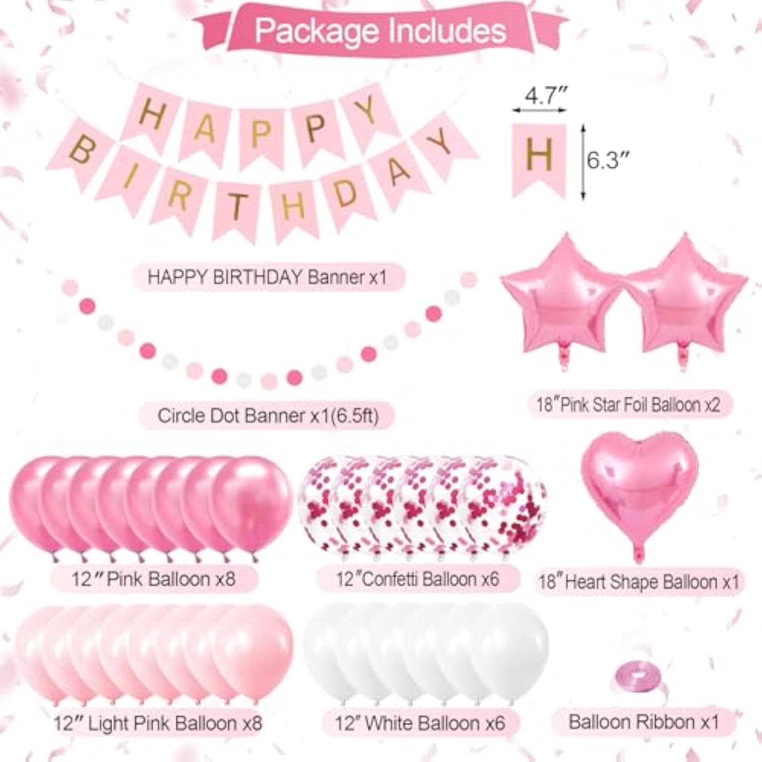Pink Birthday Party Set Banner, Balloons, Pom Poms, Confetti, & Fringe Curtain