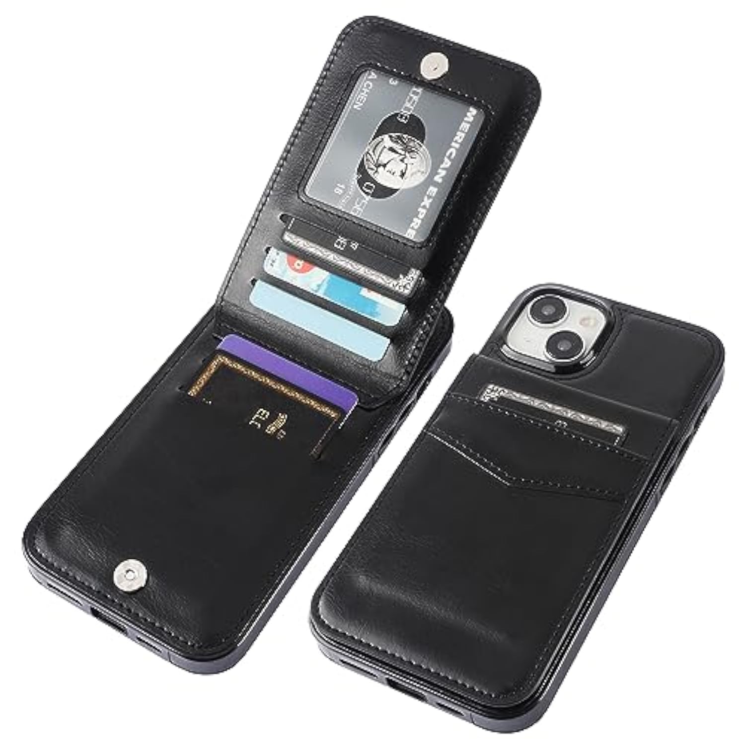 Compatible With Iphone 15 Plus Case Wallet With Credit Card Holder, Flip Premium Leather Magnetic Clasp Kickstand Heavy Duty Protective Cover For Iphone 15 Plus 6.7 Inch (Black)