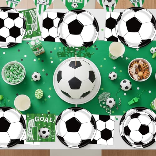 150 PCS Soccer Plates and Napkins, Soccer Party Supplies Disposable Paper Plates and Napkins Tableware Set for Sports Soccer Birthday Party Decorations, Serves 50
