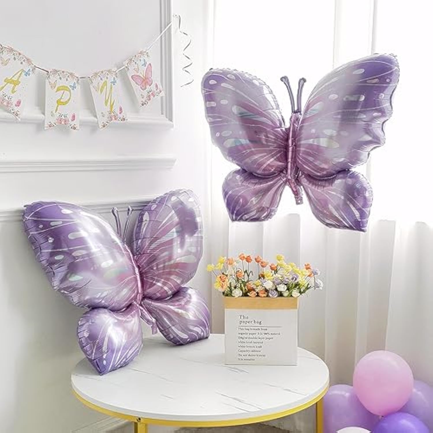 Purple Butterfly Balloons 4 Pieces 40Inch Pink Purple Butterfly Foil Mylar Balloons For Butterfly Themed Party Wedding Birthday Baby Shower Party Decoration (Purple-4Pcs)