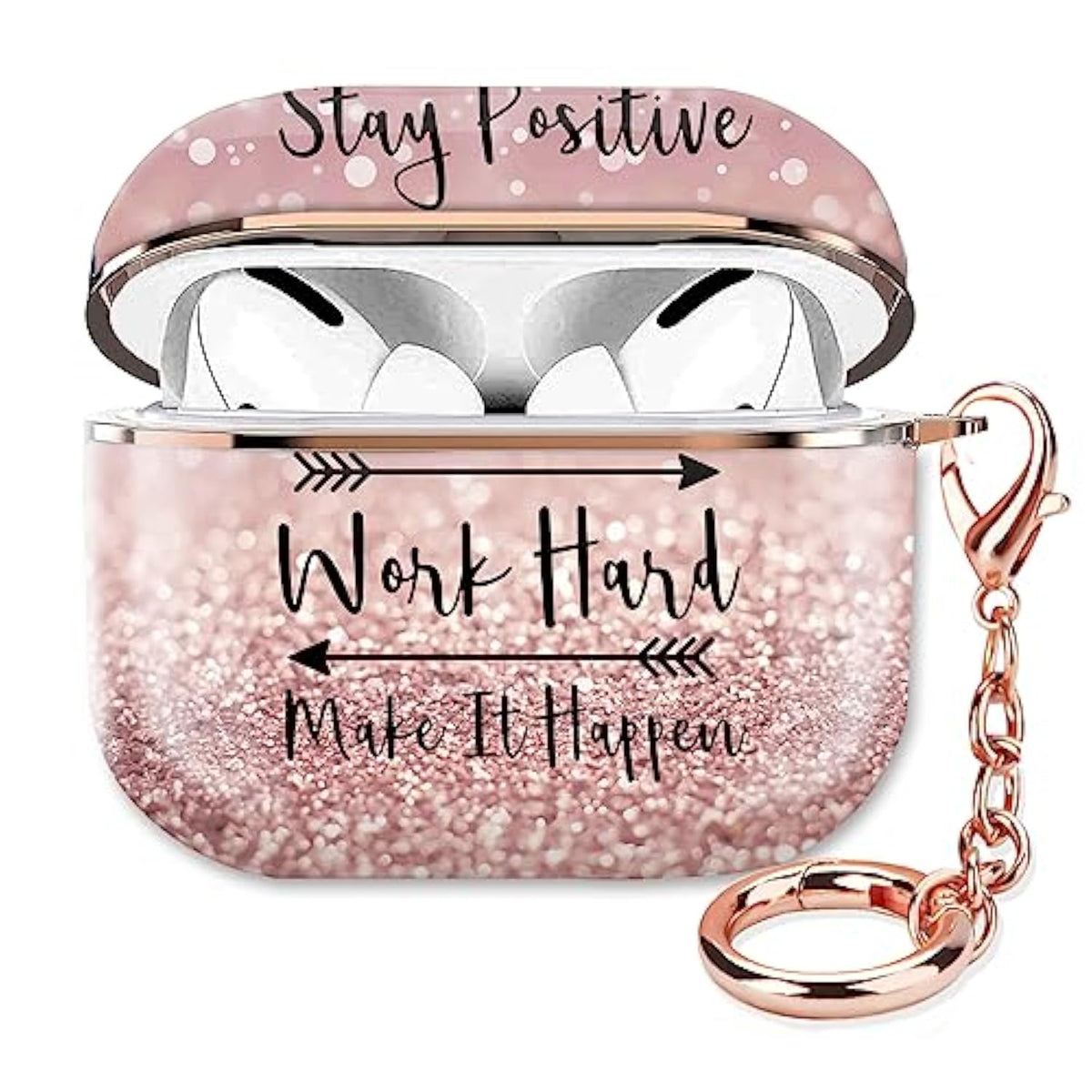 Compatible With Airpod Pro 2Nd/1St Generation Case Cover Protective Shockproof Hard Cover Shell With Rose Gold Keychain, Case For Girl Women Men (Inspirational Quotes Pink)
