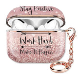 Compatible With Airpod Pro 2Nd/1St Generation Case Cover Protective Shockproof Hard Cover Shell With Rose Gold Keychain, Case For Girl Women Men (Inspirational Quotes Pink)