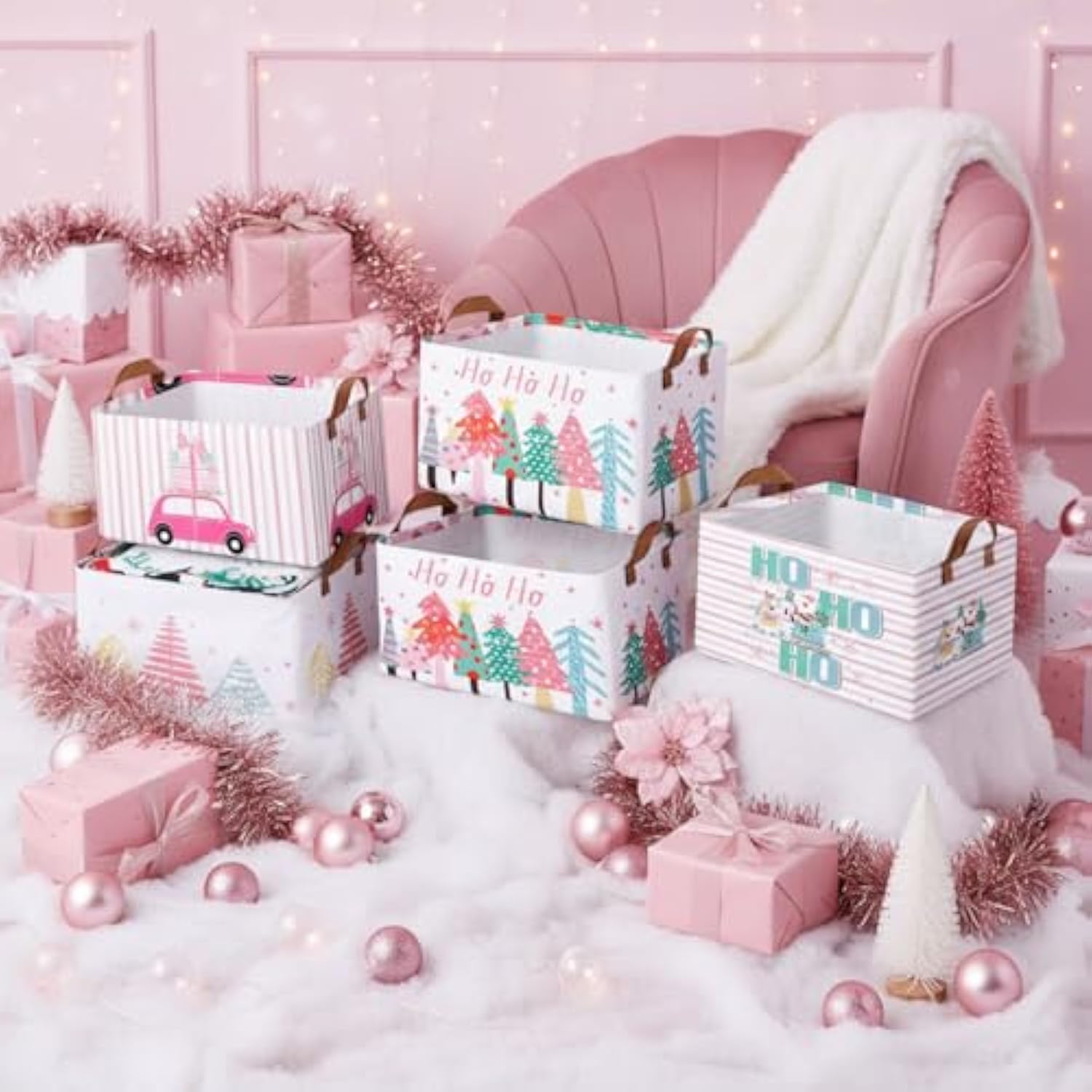 6 Pack Pastel Christmas Storage Bin Collapsible Large Christmas Storage Baskets For Gifts Canvas Laundry Basket Foldable Box With Handle For Office Home Bedroom Clothes