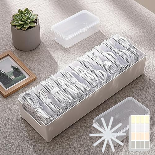 11 Case Cable Storage Box With Cable Straps And Label Stickers, Cord Organizer For Charging Cables, Usb Wires, Earphones Travel Cable Holder For Desk Drawer Organization (11 Cases + 11 Cable Straps)