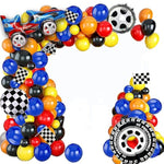 Ynou 121 Pcs Racing Balloons Arch Garland Kit Decorations, Race Car Foil Balloons, Checker Flag For Monster Truck Party, Finish Line, Nascar Party Supplies
