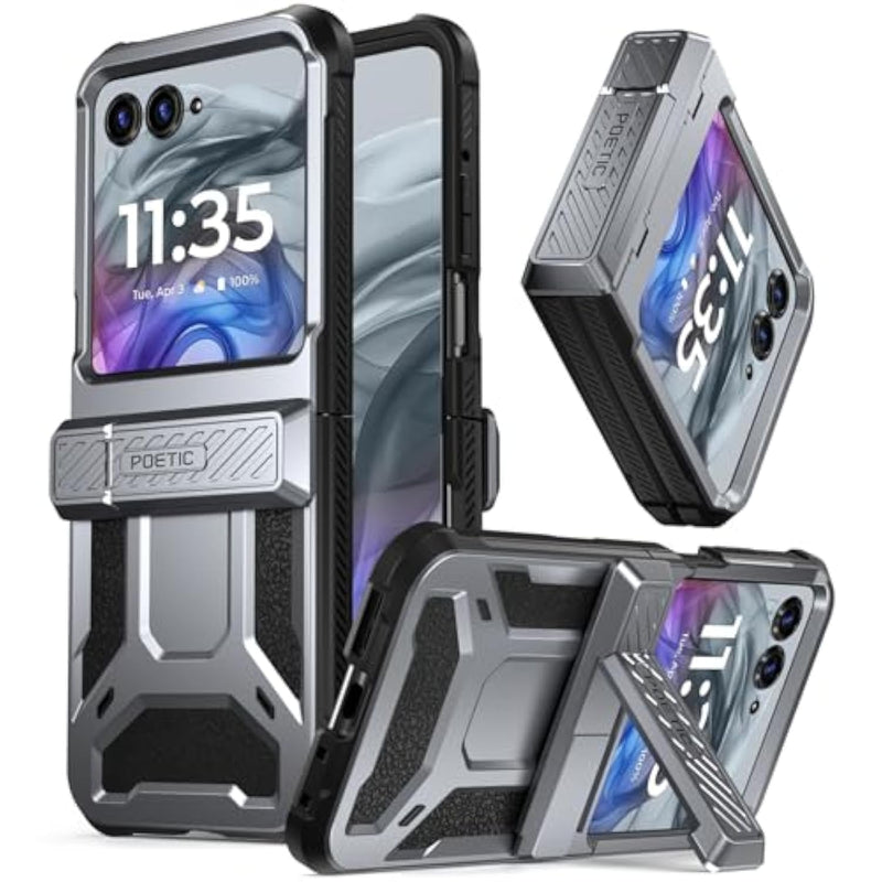 Spartan Case For Motorola Moto Razr 2024,[Kickstand][Hinge Protection][20Ft Mil-Grade Drop Tested], Full-Body Rugged Shockproof Protective Cover With Kickstand, Metallic Gun Metal