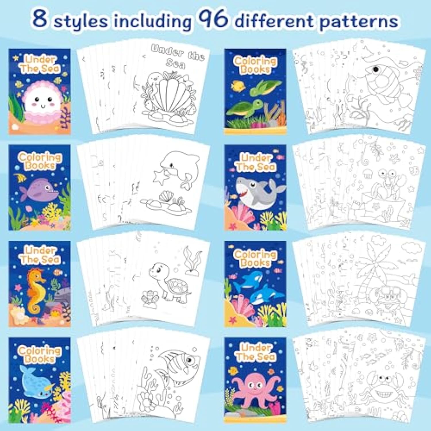 Ocean Animals Coloring Books - 24Pcs Under The Sea Mini Colouring Book Bulk For Kids Party Favors, Sea Animal Summer Diy Art Drawing Booklet Supplies, Birthday Painting Game Goodie Bag Fillers