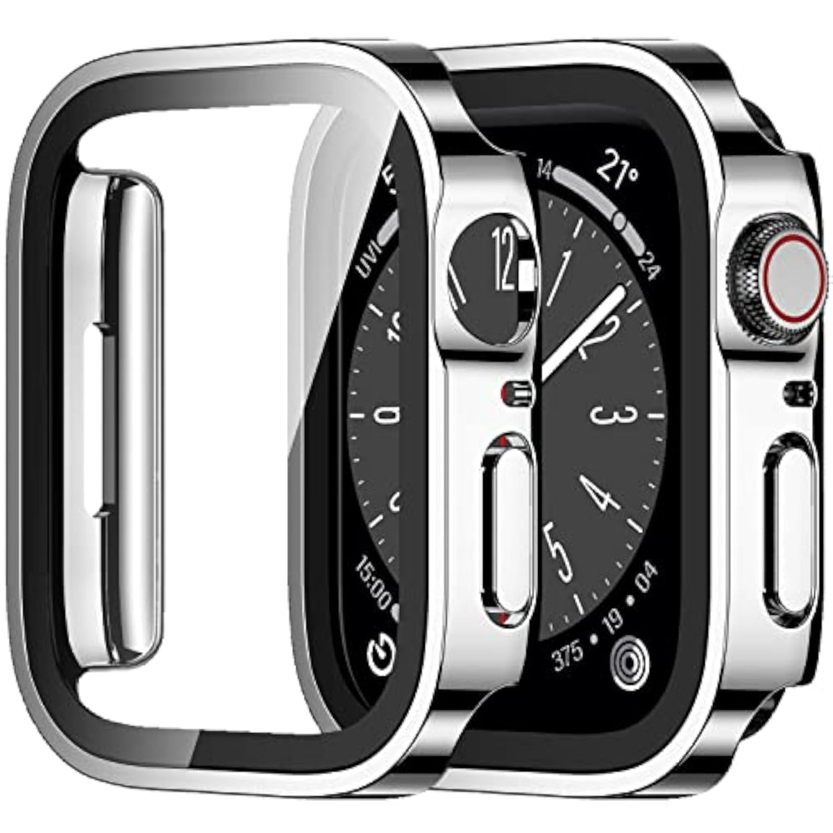 2 Pack Case Compatible with Apple Watch Series 9/8/7 41mm Case with Built-in Screen Protector, Ultra-Thin Hard PC Straight Edge Anti-Scratch Protective Cover for iWatch (Silver/Clear)