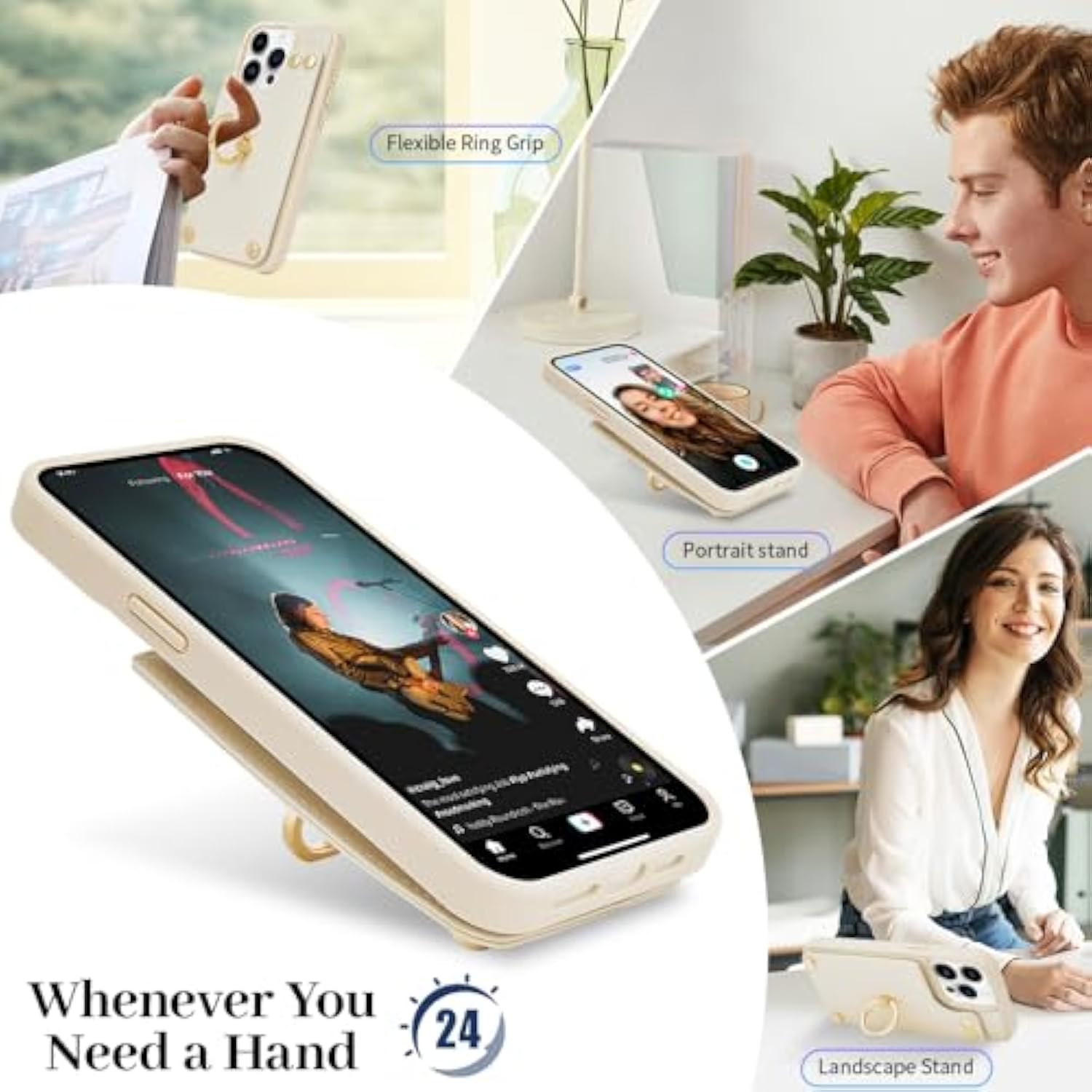 Wallet Case Compatible With Iphone 13, Case With Card Holder, Rfid Blocking Leather Cover 360°Rotation Ring Kickstand Protective Bumper Designed For Apple Iphone 13 6.1'' (2021) Beige