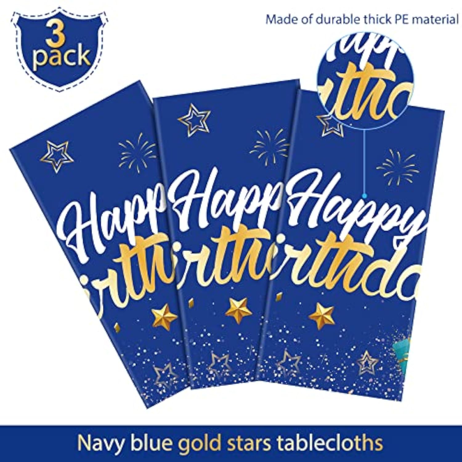 3pcs Navy Blue Starry Tablecloths, Birthday Party Covers for Kids & Baby Shower