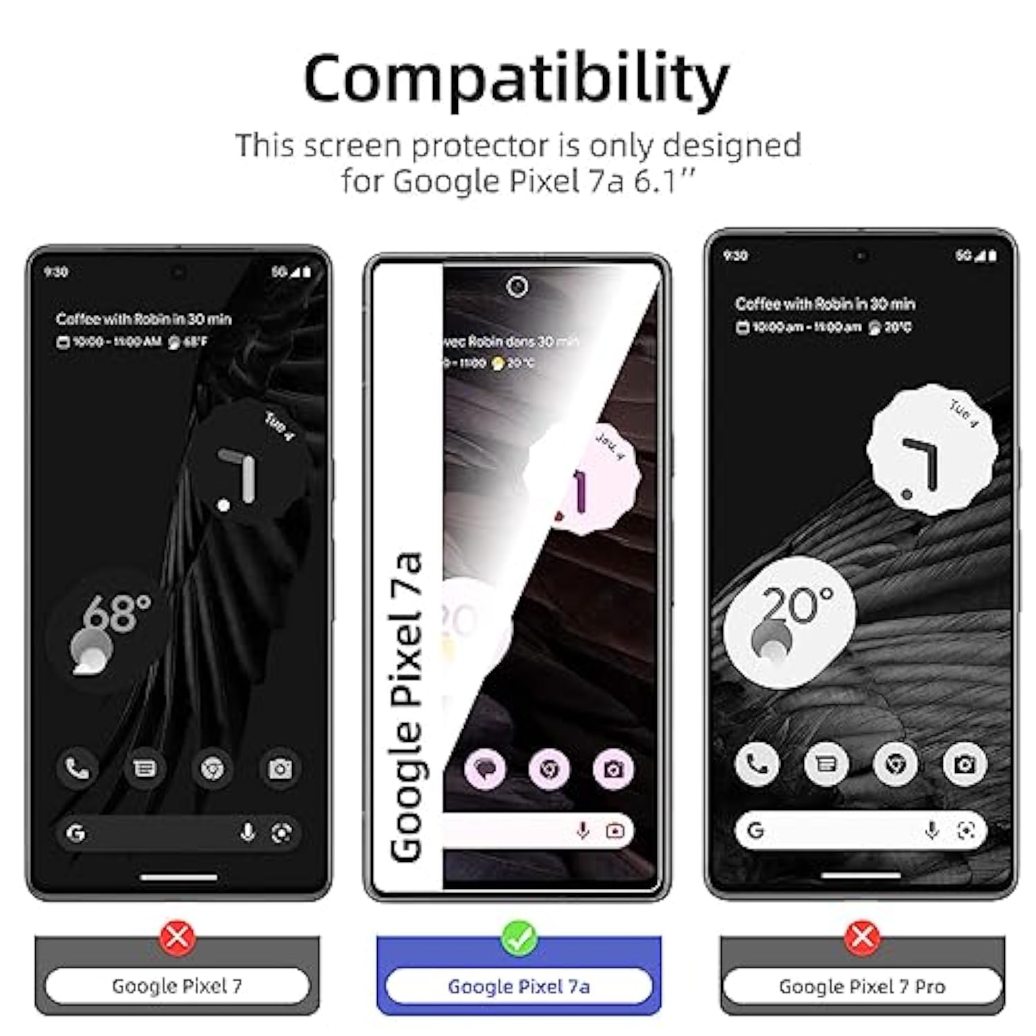 3-Pack Tempered Glass Screen Protector for Google Pixel 7A Bubble Free