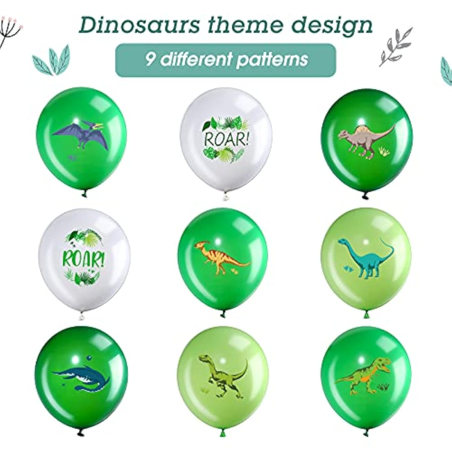 36 Pcs Dinosaur Balloons Dino Latex Balloons For Children'S Birthday Party, 12 Inch Green Dinosaur Printed Pattern Style, Jungle Themed Decoration For Kids Boys Birthday Party Baby Shower