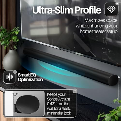 TNP Wall Mount Compatible with Sonos Arc Ultra and Sonos Arc Soundbar (Black) - Hanging Mounting Bracket for Sonos Soundbar Under TV Easy Install