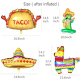 8Pcs Mexican Fiesta Balloons, Taco, Llama, Cactus, Sombrero Mylar for Party Decor