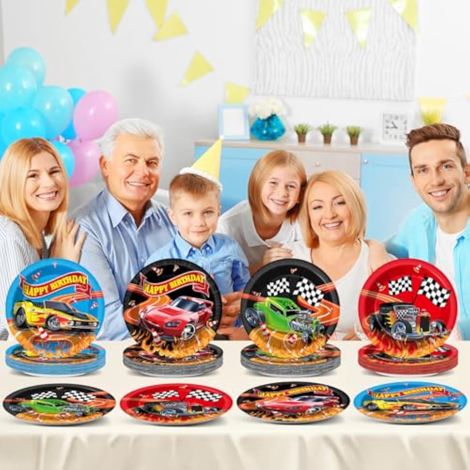 60Pcs 7" Hot Car Party Supplies Race Car Theme Dessert Plates Decorations Race Car Disposable Paper Plates Racing Tableware For Kids Boys Baby Shower Party Favors Birthday
