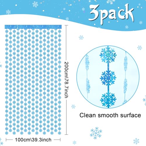 Snowflake Decorations 3 Pcs Snowflake Foil Fringe Curtains, Blue