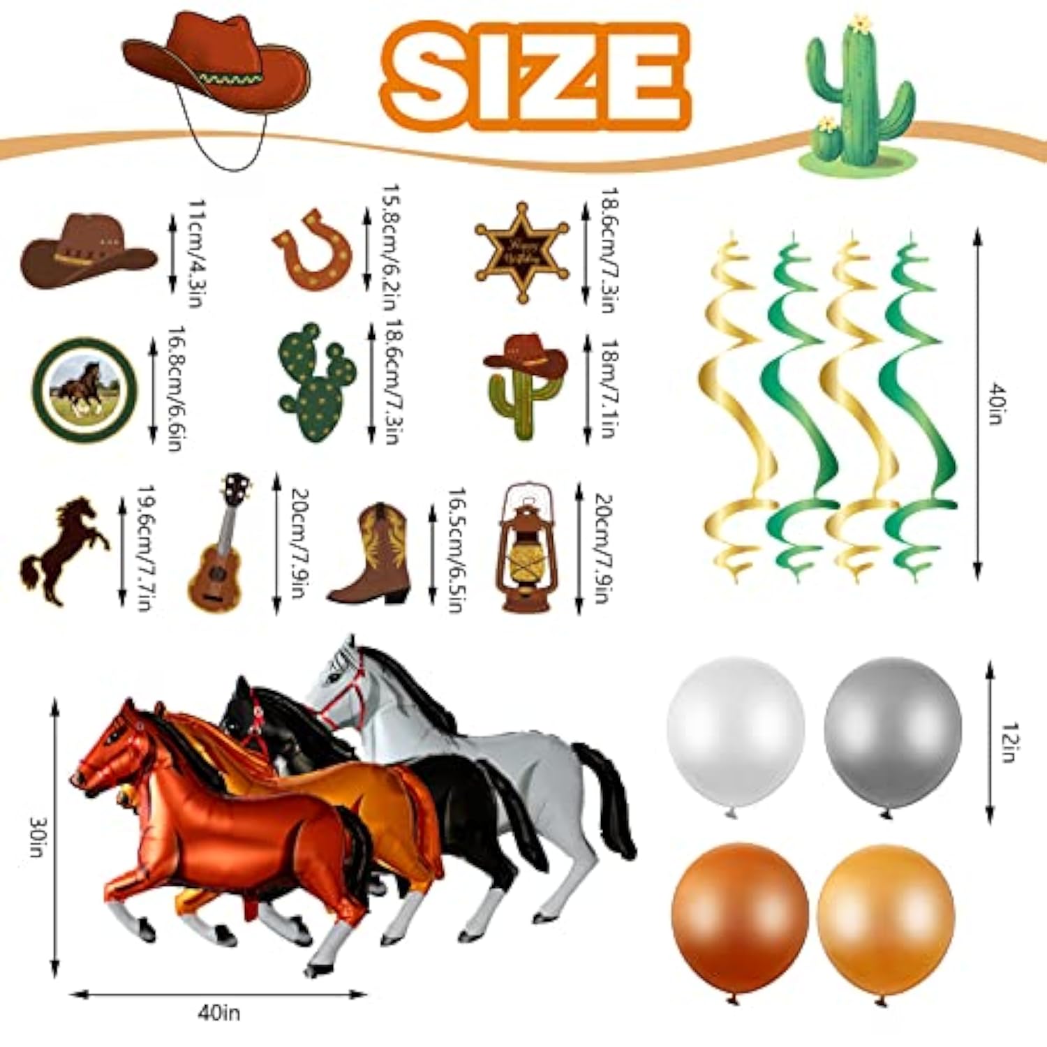 60 Pcs Western Cowboy Birthday Party Decoration, Rodeo Retro Theme Party Supplies Horse Balloons Happy Birthday Banner Cake Topper Hanging Swirls Balloons Kit Western Country Cowboy
