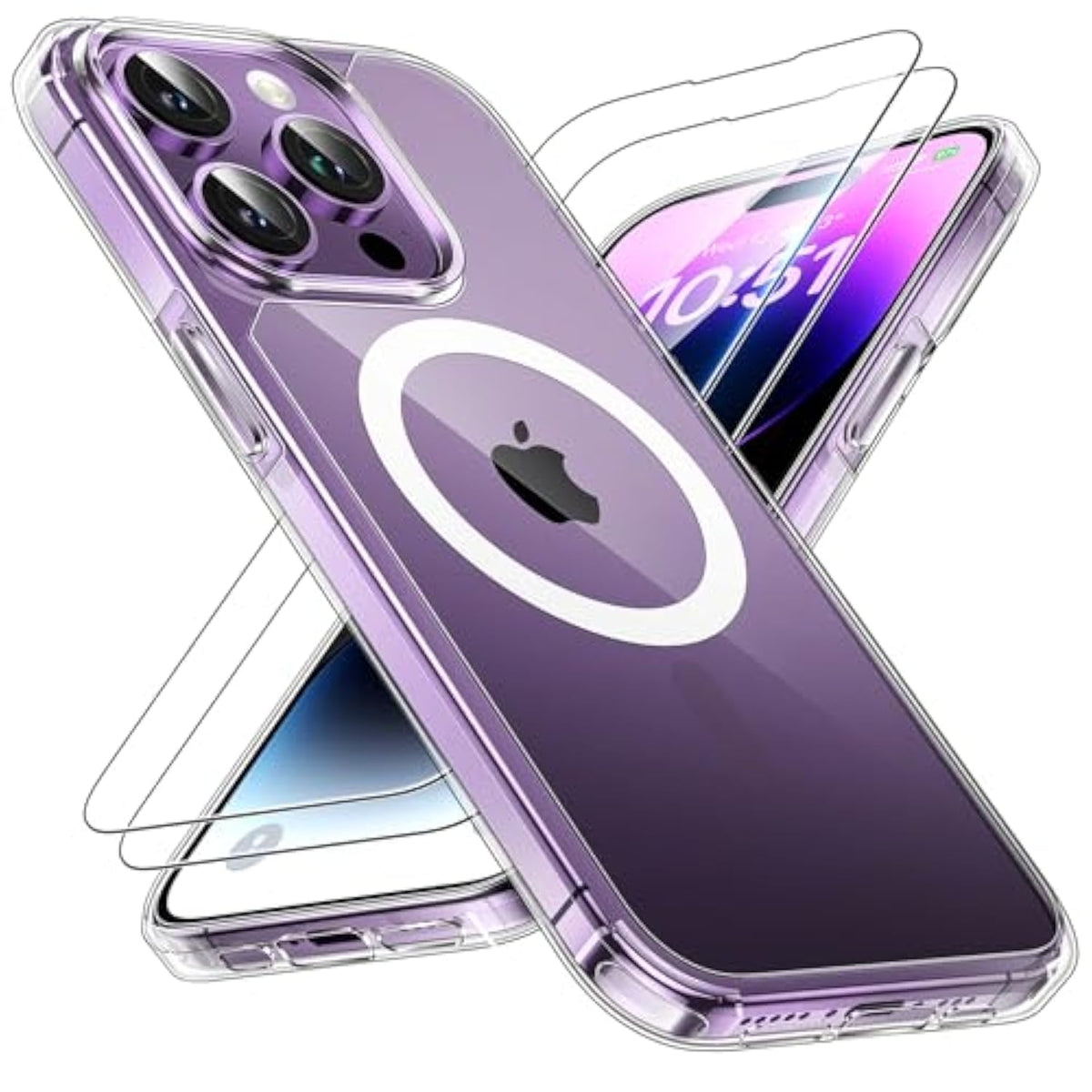 3 In 1 For Iphone 14 Pro Max Case, Compatible With Magsafe [Not-Yellowing] With 2X Screen Protector, -Grade Protection, Magnetic Case For Iphone 14 Pro Max 6.7", Clear