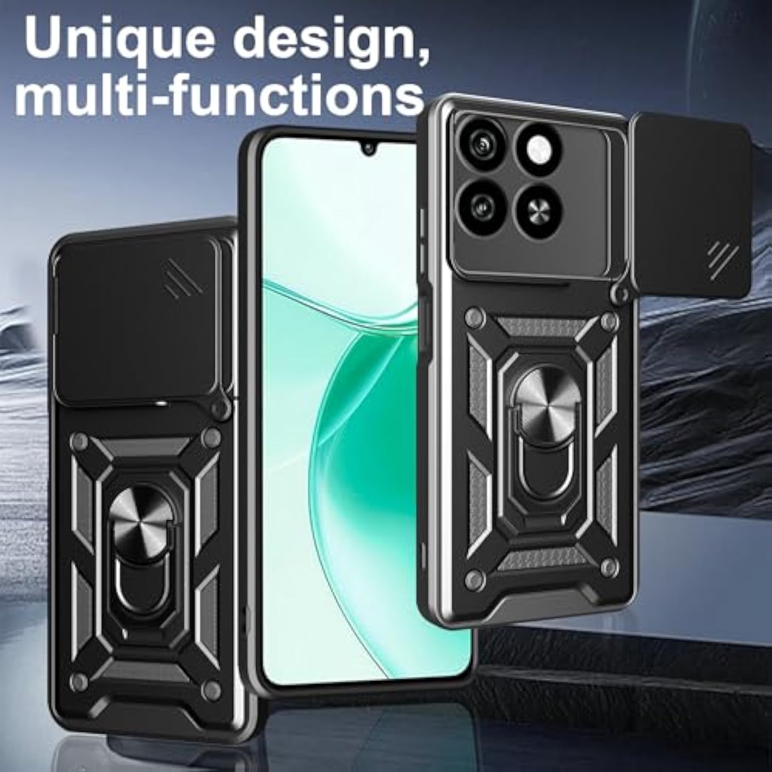 Compatible With Zte Blade A35 4G Z2453 Case [With Tempered Glass Screen Protector] Compatible For Zte Blade A55 Z2450 Phone Case Cover Black