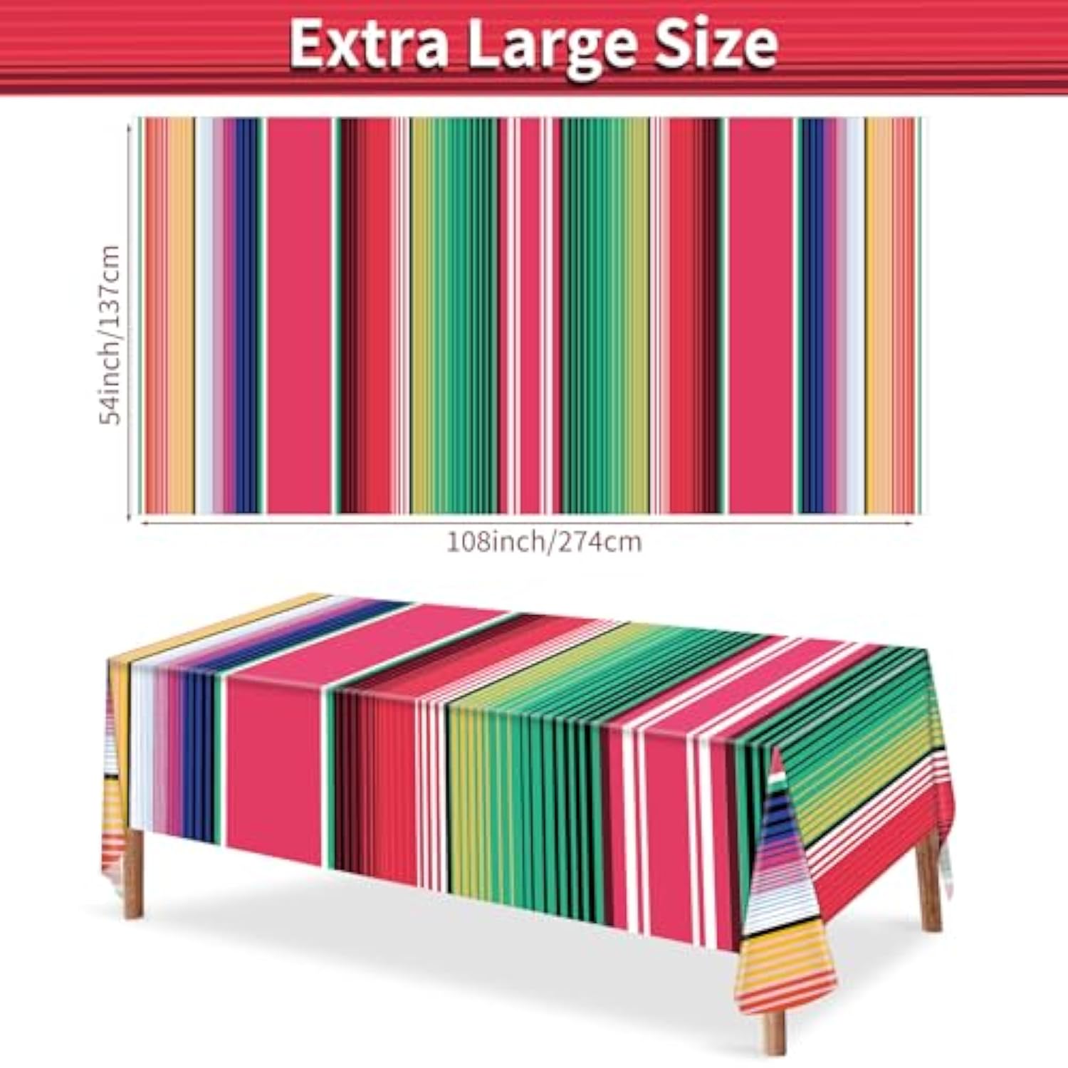 Disposable Plastic Mexican Serape Tablecloths, 54 X 108 Inch Mexican Striped Party Table Cover For Wedding Birthday Decorations Outdoor Indoor Party Supplies