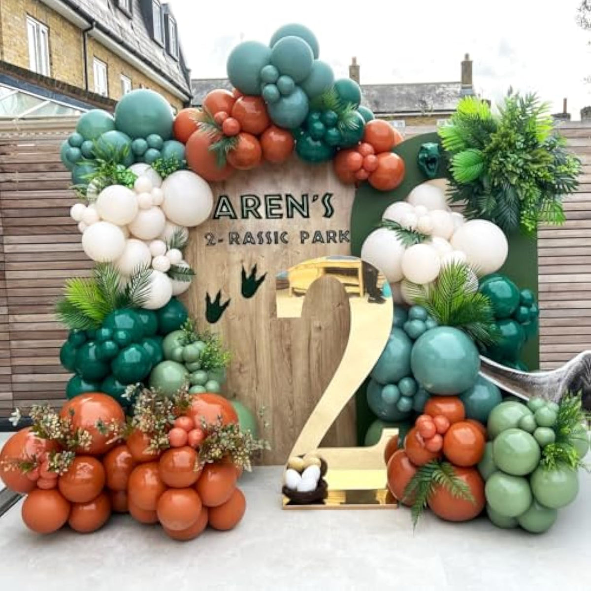 137Pcs Dinosaur Balloon Arch Garland Kit, Jurassic Themed Birthday Decorations With Green Blue Brown White Balloons, For Jungle Theme Party, Dino Balloon For Kids