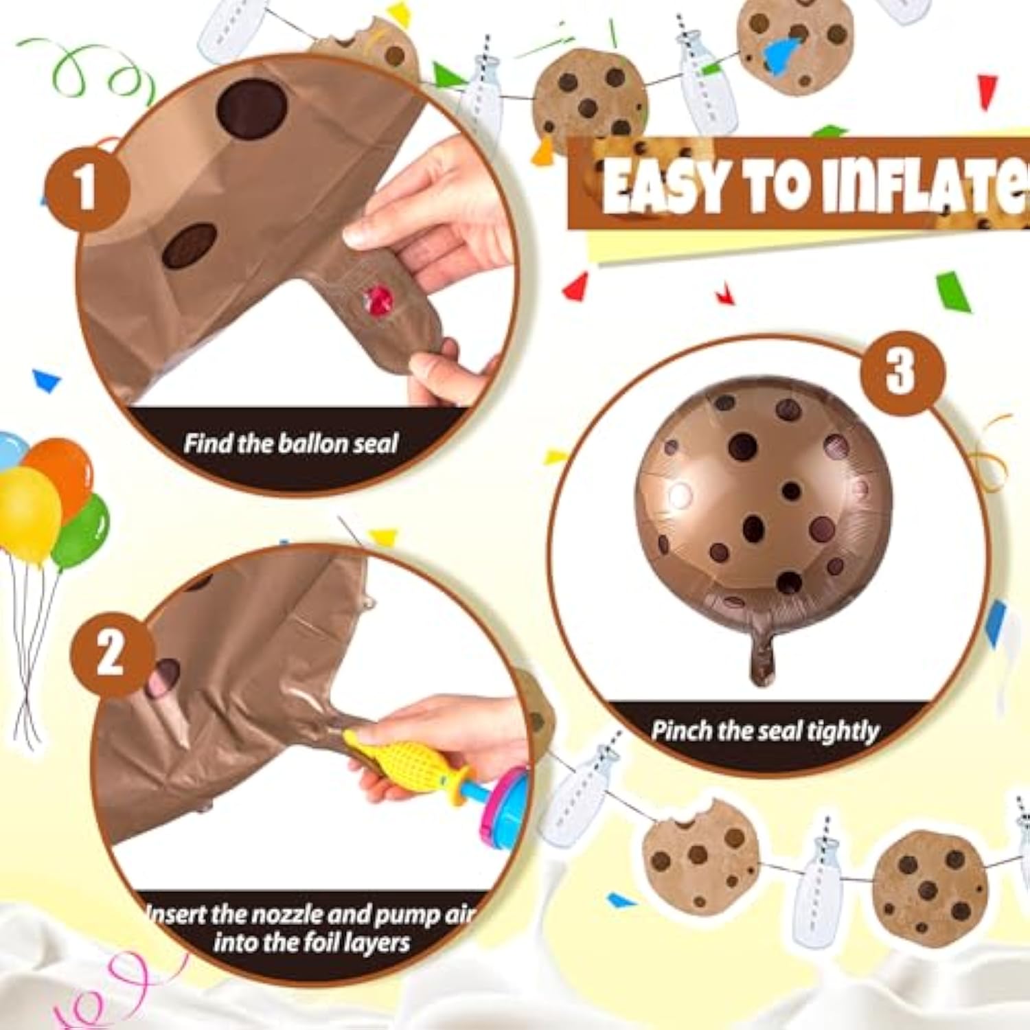 10 Pcs 21 Inch Cookie Balloons Cookies Milk Birthday Party Decorations Include 8 Foil Chocolate Chip Biscuit Inflatables Decor And 2 Banners For Birthday Party Supplies Baby Shower