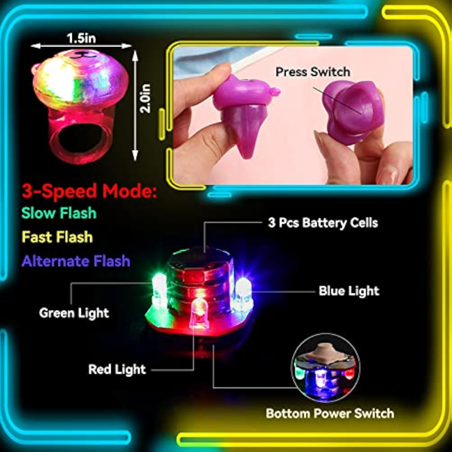 - 24 Pack Led Light Up Bumpy Rings Party Favors For Kids Prizes Box Toys For Birthday Classroom Rewards Treasure Box Prizes Toys Glow Party Supplies