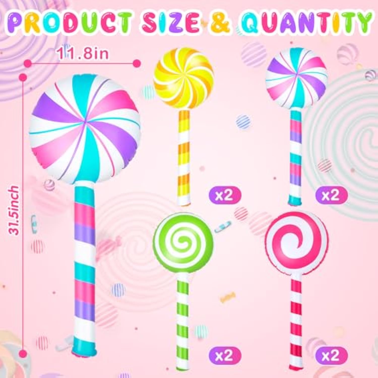 8 Pcs Large Inflatable Lollipop 29.53 Inch Candy Birthday Party Decorations Inflatable Giant Lollipop Prop Candy Shape Balloons For Themed Party Favors(Classic)