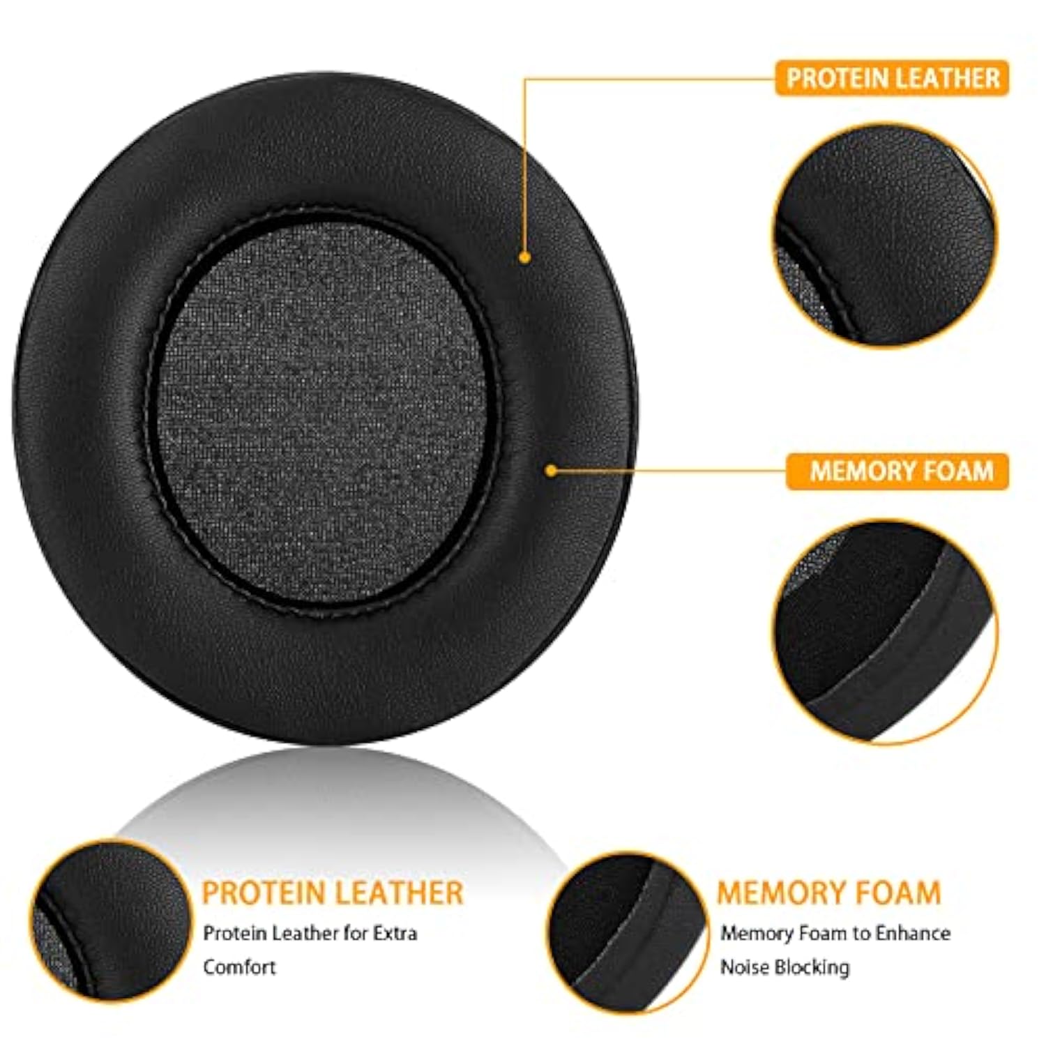 Replacement Memory Foam & Protein Leather Ear Cushion Pads Cover For Razer Kraken X, Kraken X Ultralight, Kraken X Lite Over-Ear Headphones Only - Oval (Black)