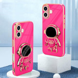 iPhone 16 Plus Case, 3D Astronaut Stand, Camera Protection, Kickstand, Hot Pink