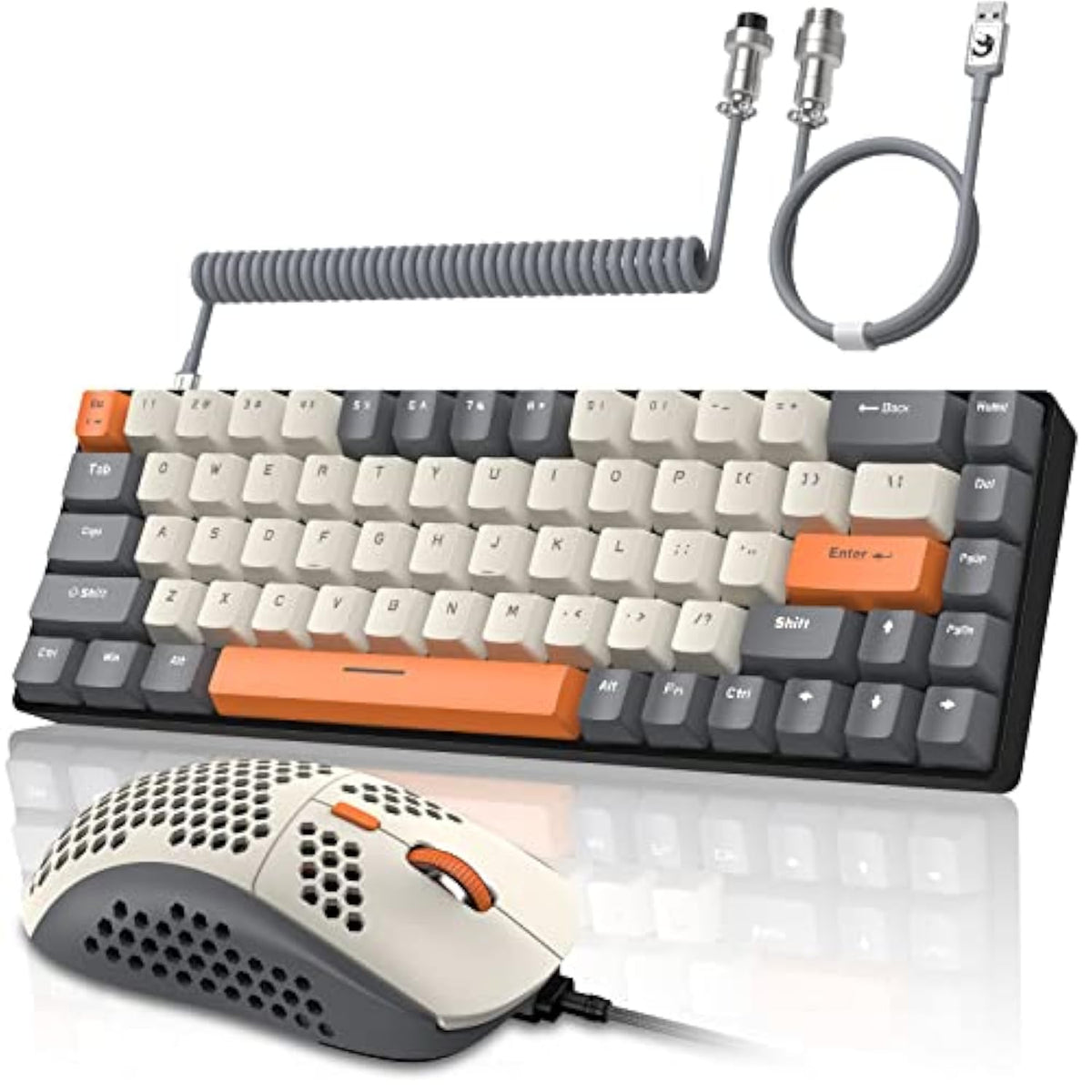 Rk-T8Pr0 Wired 65% Mechanical Gaming Keyboard And Mouse Combo With Rgb Backlit Anti-Ghosting Tkl Mini 68 Key Coiled C To A Cable Tactile Blue Switch For Ps4 Ps5 Xbox Pc Mac Gamer(Dark Gray)