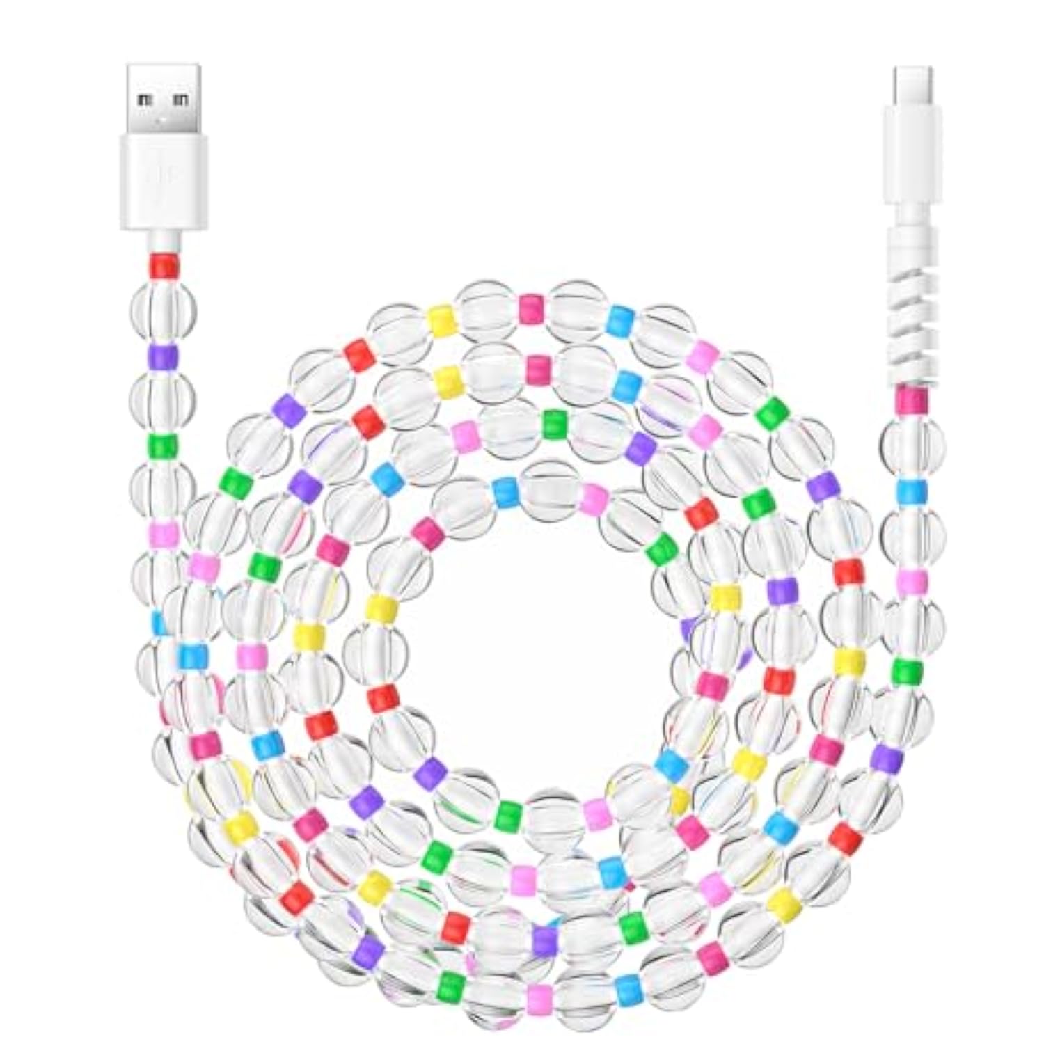 Usb C Cable 66W Fast Usb A To Usb C Charging Cable 6.6Ft/2M Long Cute Beaded For Iphone Charger Pearl Usb Type C Charger Cord For Iphone 17 16 Pro/16 Pro Max/16 Plus15 Pro Max Plus Transparent