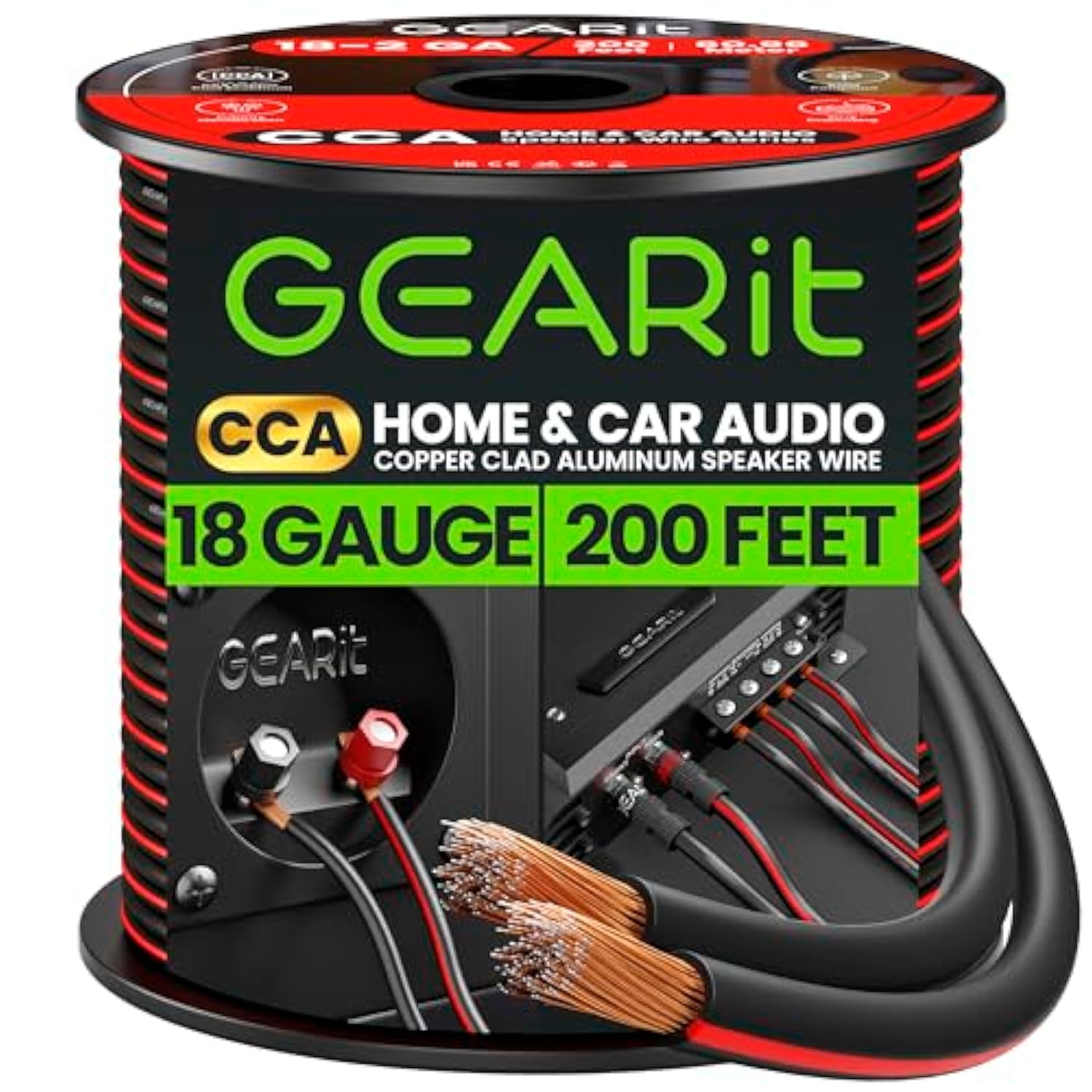 GEARit 18AWG Speaker Wire, Pro Series 18 Gauge Speaker Wire Cable (200 Feet / 60 Meters) Great Use for Home Theater Speakers and Car Speakers, Black