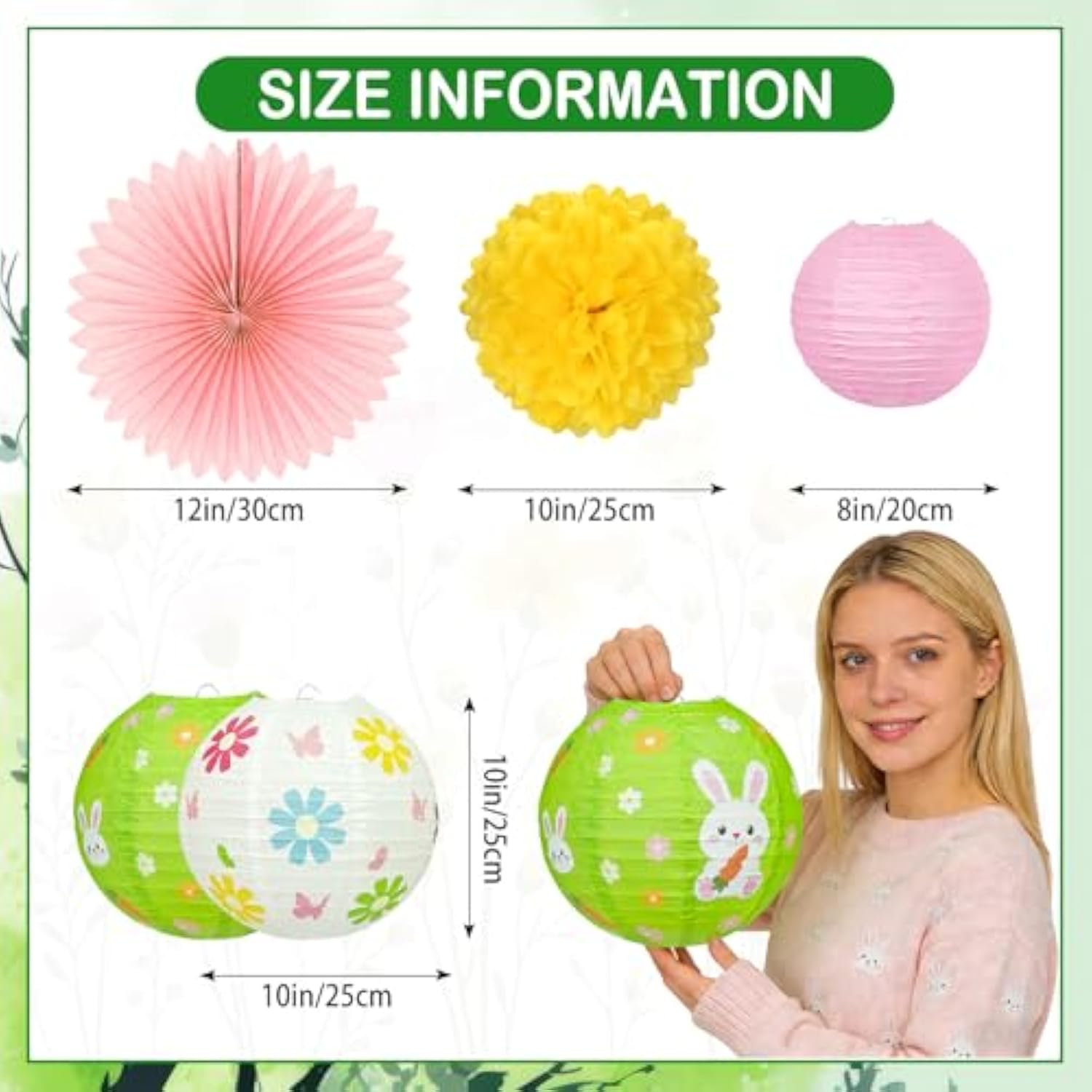 Spring Hanging Decorations – 14 Pack Pastel Bunny & Daisy Paper Lanterns, Pom Poms & Fans – Spring Decorations For Classroom, Office, Birthday