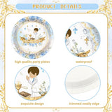 194 Pcs Mi Primera Comunion Baptism Party Decorations for Boy Blue First Holy Communion Party Supplies God Bless Disposable Tableware Set with Plates Napkins Cups Tablecloth Serves 24