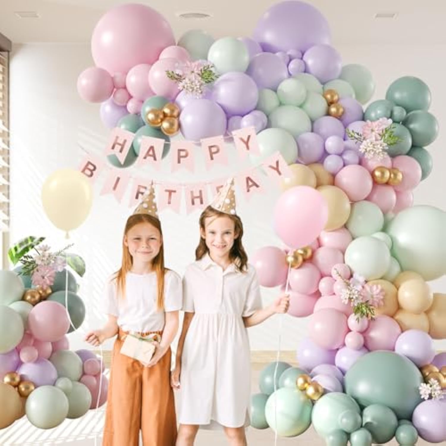 157Pcs Pastel Pink And Purple Balloon Arch Garland Kit, Pink Purple Teal Light Green Nude Metallic Gold Latex Balloons For Baby Shower Spring Garden Tea Party Decorations