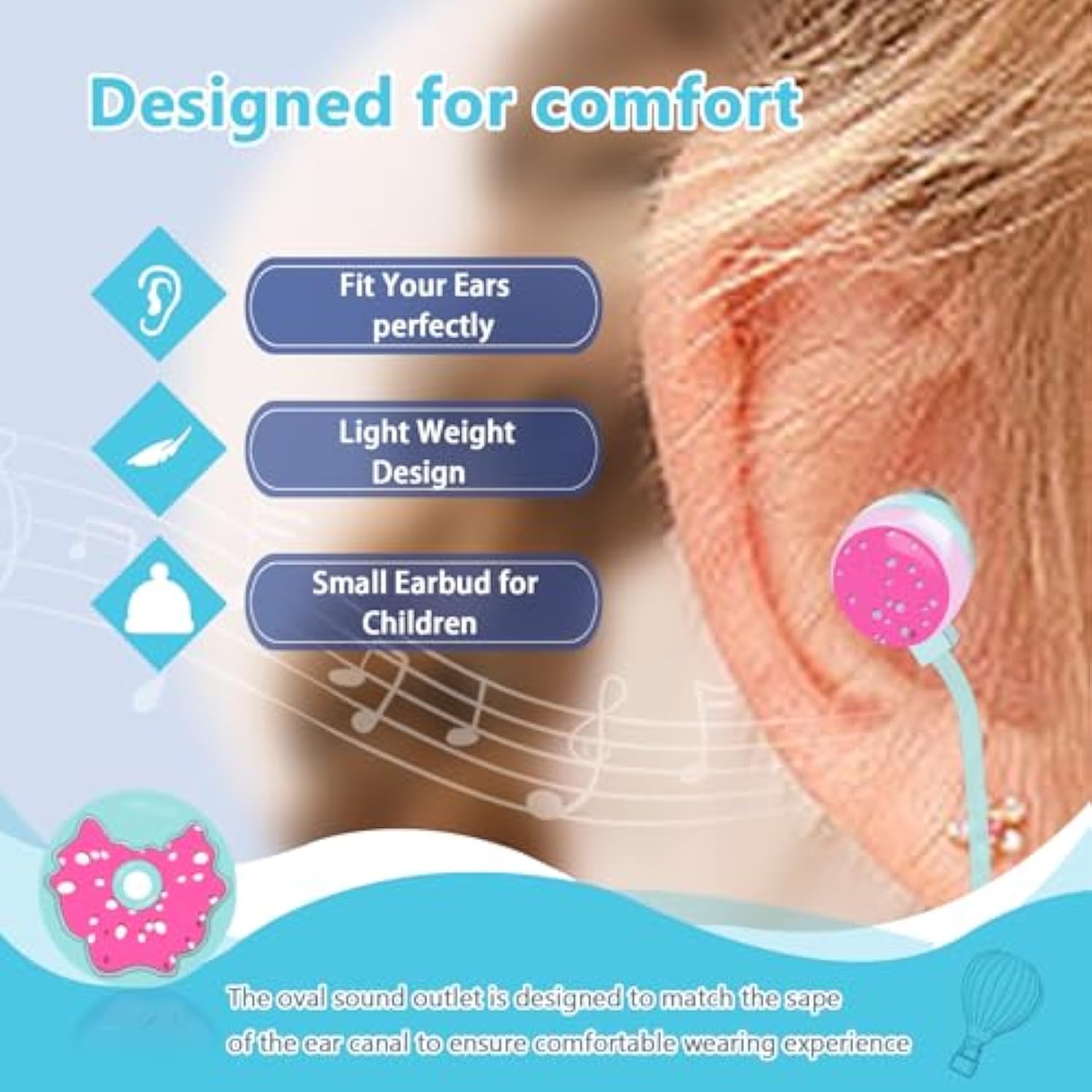 Cute Donut Earbuds For Kids, Kid Size Wired Earbud & In-Ear Headphones With Mi