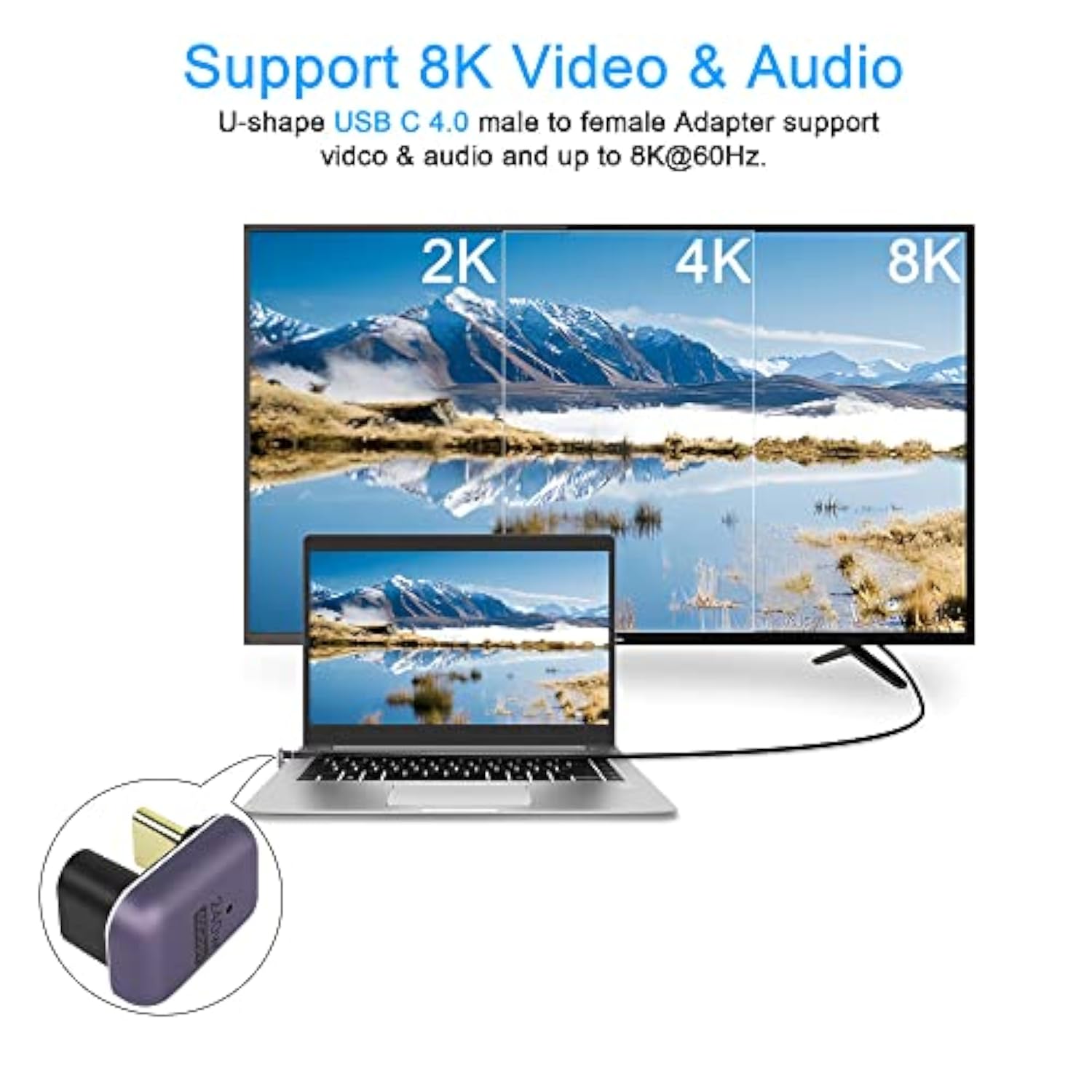 240W 40Gbps Usb C U Shaped Adapter Usb4.0 Type C Male To Female 180 Degree Ang